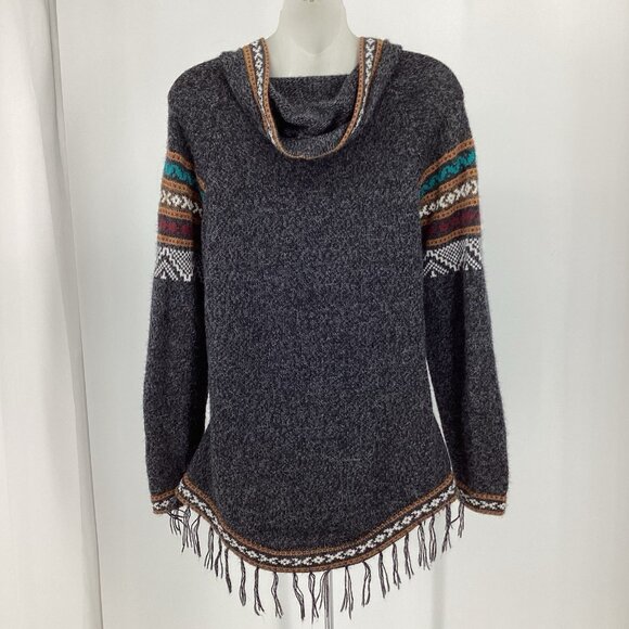 Ecologic Arts Women's Alpaca Aztec Fringe Hooded Sweater Southwestern Gray Sz M - Picture 4 of 8